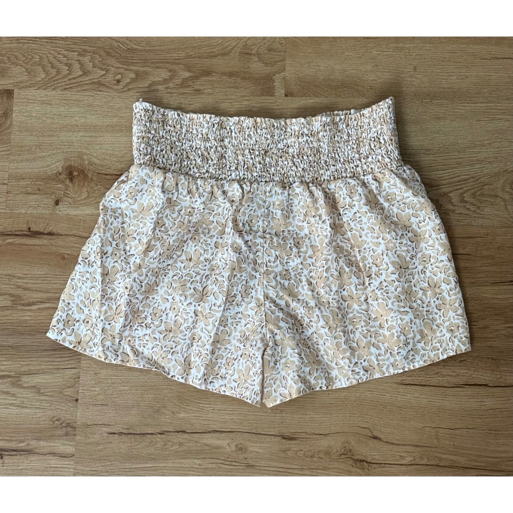 Vineyard Vines Women's Linen Smocked Waist Floral Shorts Tan White Size Large - Picture 6 of 7